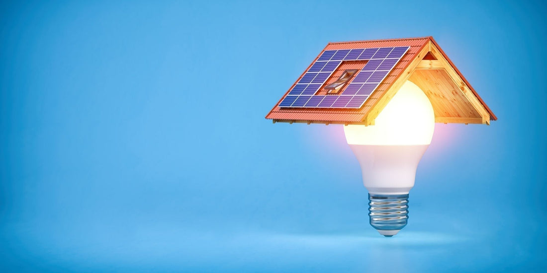 A light bulb with a roof on top