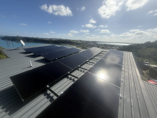 Solar panels installed on a corrugated metal rooftop
