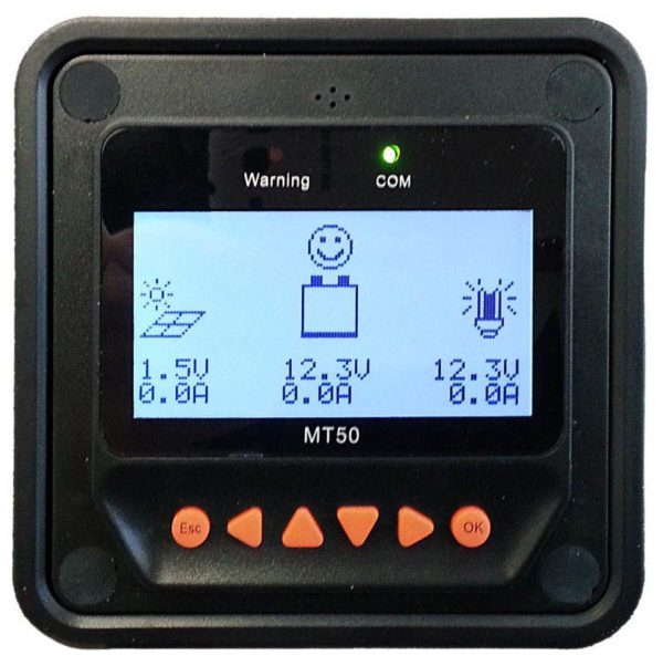 MT50 Remote Meter by Epever is a new-generation remote display unit MT50 for LSxxxxB(P),VSxxxxBN and TracerxxxxBN(P) solar controllers